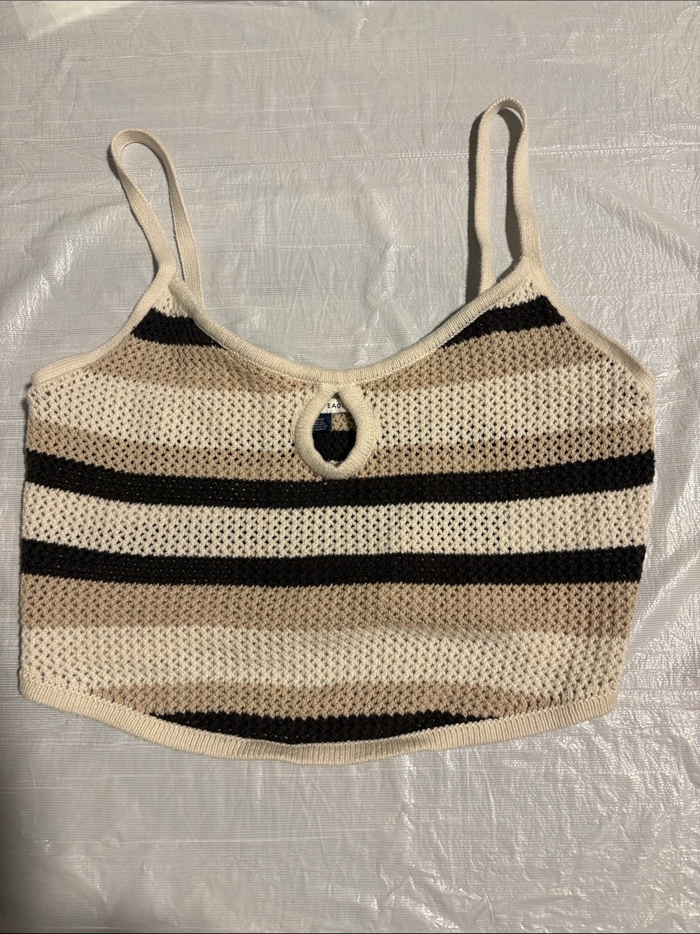 American Eagle Outfitters Striped Knit Cropped Tank - Cream, Beige & Black